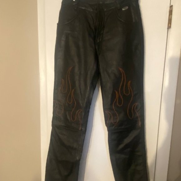 Genuine Harley Davidson Leather "Flame" Pants Size 4 / 32 - Picture 1 of 6